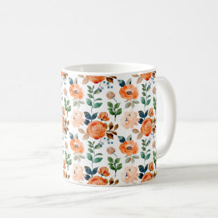 Elegant Seamless Pattern of Watercolor Flowers Coffee Mug