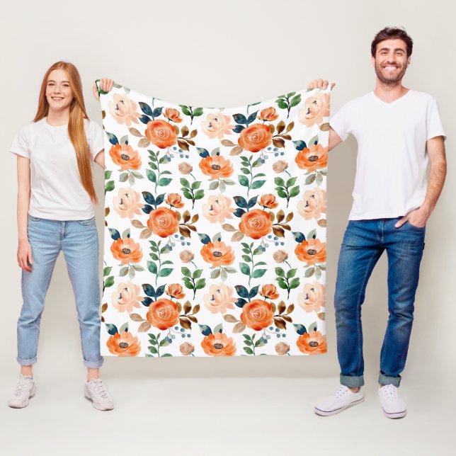 Elegant Seamless Pattern of Watercolor Flowers Fleece Blanket (In Situ)