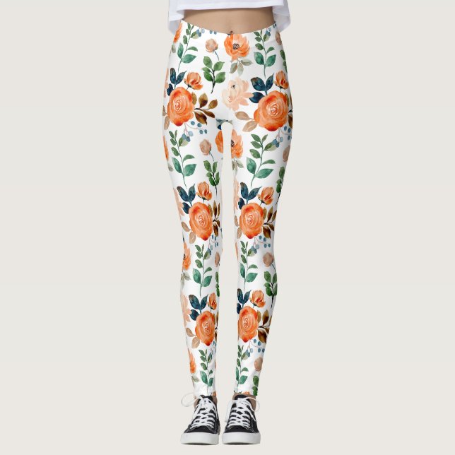 Elegant Seamless Pattern of Watercolor Flowers Leggings (Front)