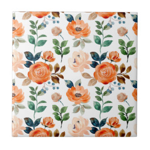 Elegant Seamless Pattern of Watercolor Flowers Tile
