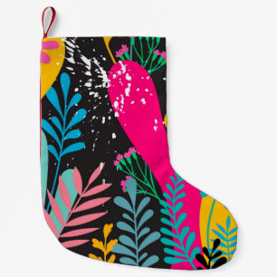 elegant seamless pattern with abstract leaves and  small christmas stocking