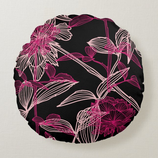 elegant seamless pattern with decorative pink rose round cushion (Front)