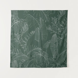 Elegant seamless pattern with green hand drawn lin tapestry