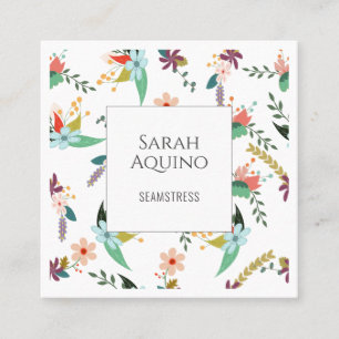 Elegant Seamstress Floral Pattern On White Square Business Card