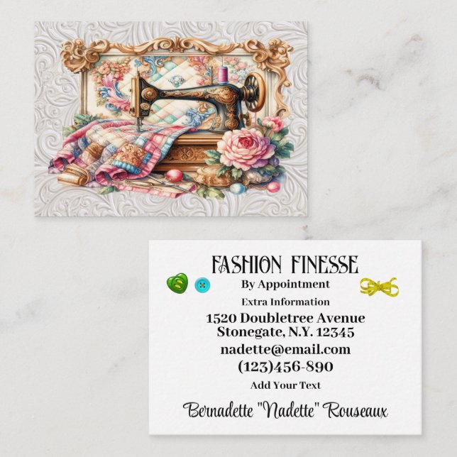 Elegant Seamstress Sewing  Business Card (Front/Back)