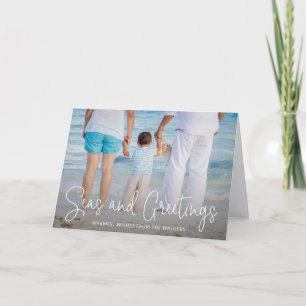 Elegant Seas and Greetings Beach Photo Christmas Holiday Card