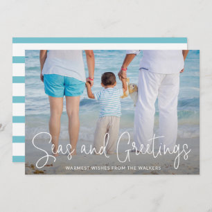 Elegant Seas and Greetings Beach Photo Christmas Holiday Card