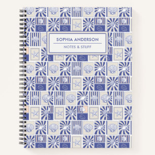 Elegant Seashell and Starfish Stamp Custom Spiral Notebook