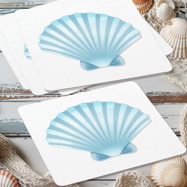 Elegant Seashell Beach Blue Nautical Wedding Square Paper Coaster (Creator Uploaded)