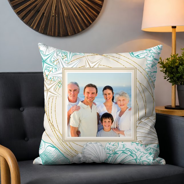 Elegant Seashell Beach Nautical Personalised Photo Cushion (Creator Uploaded)