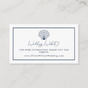 Elegant Seashell Beach Navy Blue Wedding Website Enclosure Card