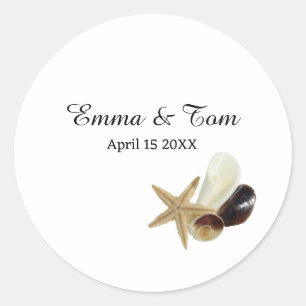 Elegant Seashell Beach Wedding Destination Classic Round Sticker