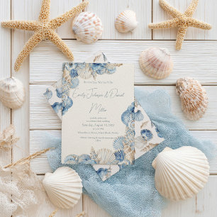 Elegant Seashell Border Wedding Invitation