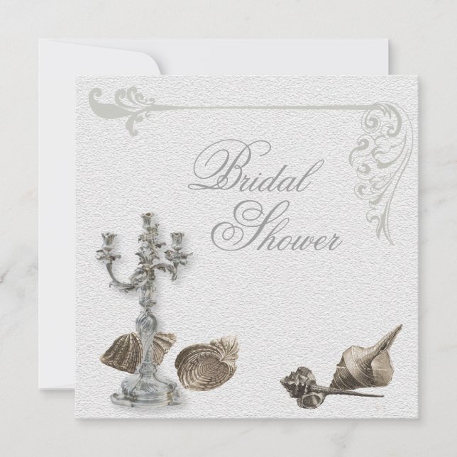 Elegant Seashell Vintage Bridal Shower Invitation (Front)