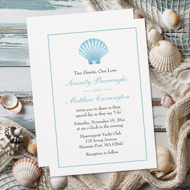 Elegant Seashell Wedding Blue Nautical Beach Invitation (Creator Uploaded)