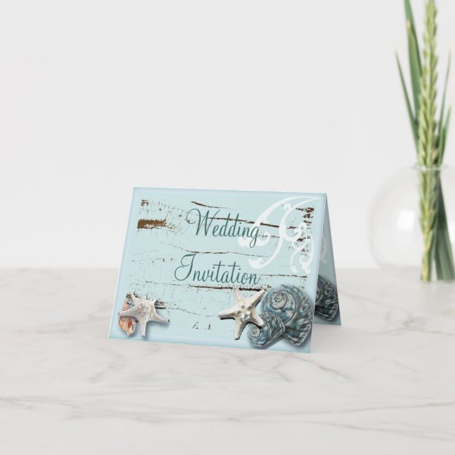 Elegant Seashells Beach Wedding Stationery Invitation (Front)