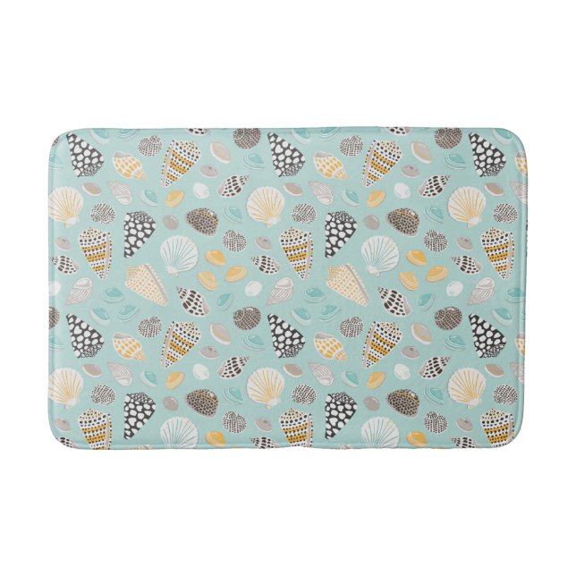 Elegant Seashells on mint Bath Mat (Front)
