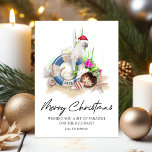 Elegant Seaside Beach Christmas Holiday Card<br><div class="desc">Stylish nautical christmas holiday cards featuring tropical flowers,  lush exotic green foliage,  seashells,  a parrot,  sand from the beach,  a lifebuoy,  the year,  the festive saying 'merry christmas',  a personalised message,  and your name.</div>