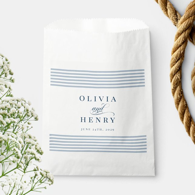 Elegant Seaside Coastal Blue Stripe Wedding Favour Bags (Creator Uploaded)