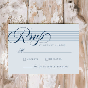 Elegant Seaside Coastal Blue Stripe Wedding RSVP Card