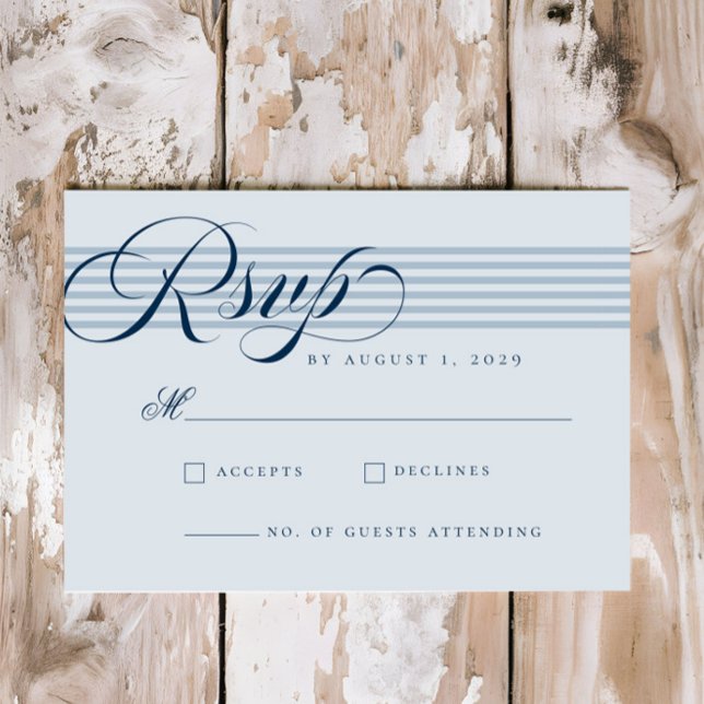 Elegant Seaside Coastal Blue Stripe Wedding RSVP Card (Creator Uploaded)