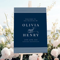 Elegant Seaside Coastal Blue Stripe Wedding Sign