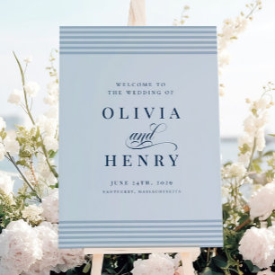 Elegant Seaside Coastal Blue Stripe Wedding Sign