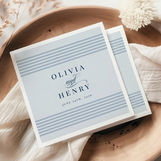 Elegant Seaside Coastal Blue Stripe Wedding Sign Napkin (Creator Uploaded)