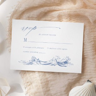 Elegant Seaside Coastal Blue Wedding RSVP Card