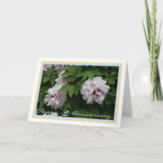 Elegant Second Wedding Anniversary White Peonies Card (Front)