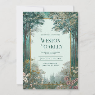 Elegant Secret Garden Gold Frame Wedding Invitation