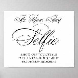 Elegant Selfie Smile Black Script Your Hashtag Poster
