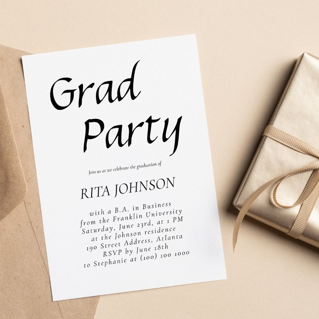 Elegant Senior Grad Party Black White Graduation Invitation (Elegant Senior Grad Party Black White Graduation Invitation)