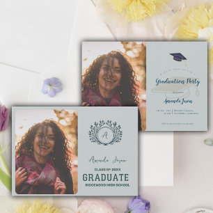 Elegant Senior Graduation Photo Monogram Party Invitation