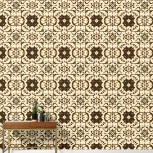 Elegant Sepia Arabesque Kaleidoscope Pattern Wallpaper