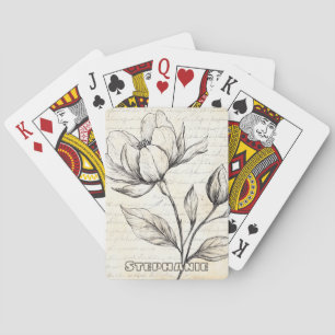 Elegant Sepia Botanical Flowers Vintage Script Playing Cards