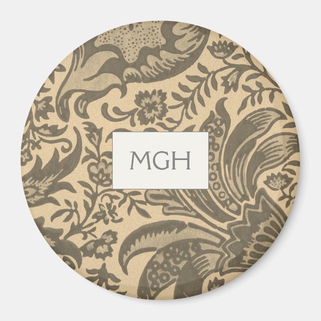Elegant Sepia Botanical Pattern Monogram Magnet (Front)