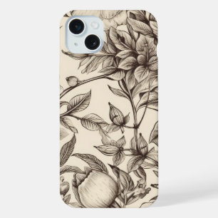 Elegant Sepia Botanical with Layered Florals iPhone 15 Plus Case