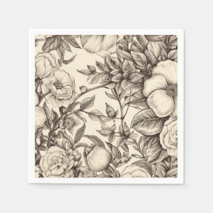 Elegant Sepia Botanical with Layered Florals Napkin