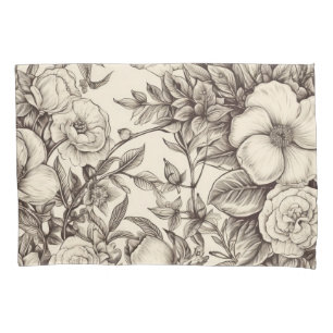Elegant Sepia Botanical with Layered Florals Pillowcase