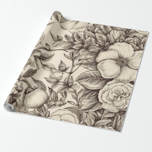 Elegant Sepia Botanical with Layered Florals Wrapping Paper