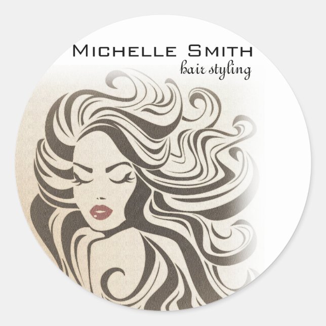 Elegant Sepia Chic Wavy Hairstyle Hair Extensions Classic Round Sticker (Front)