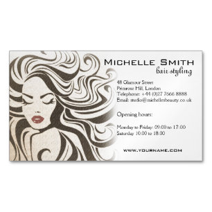 Elegant Sepia Chic Wavy Hairstyle Hair Extensions Magnetic Business Card