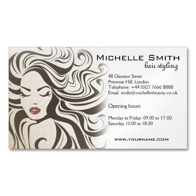 Elegant Sepia Chic Wavy Hairstyle Hair Extensions Magnetic Business Card (Front)