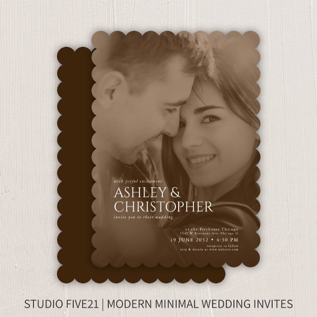 Elegant Sepia Duotone Photo Wedding Invitation (Creator Uploaded)