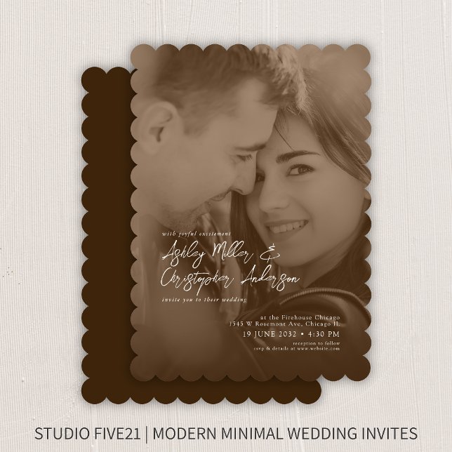 Elegant Sepia Duotone Photo Wedding Invitation (Creator Uploaded)