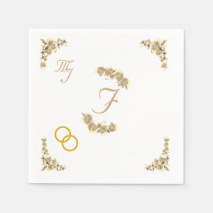 Elegant Sepia Floral Monogrammed Wedding Napkin