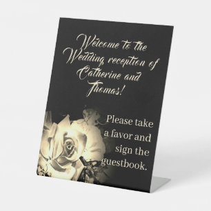 Elegant Sepia Roses on black Pedestal Sign