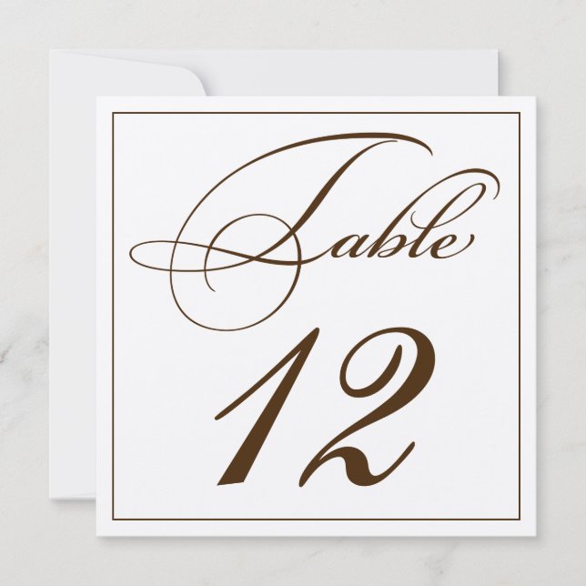 Elegant Sepia Script Table Number Cards (Front)