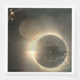 Elegant Sepia Solar Eclipse Custom Photo Wedding   Napkin